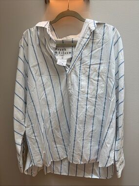 Frank & Eileen White Shirt with Light Blue Vertical Stripes